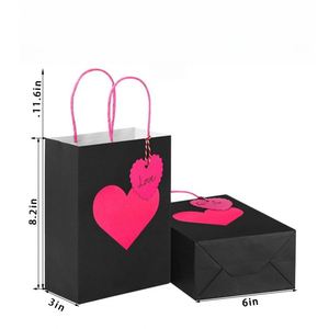 Black Paper Gift <b>Bags</b> with Pink Heart Tag, Valentine's Day Handmade Love Paper Tote <b>Bags</b> for Wedding Anniversary Chocolate - Product Image 3