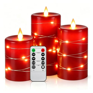 Battery Powered Pillar Real Wax Remote Control Timer 3d Flame Flickering Led <b>Candle</b> <b>Set</b> with Fairy Light for Christmas Decor - Product Image 1