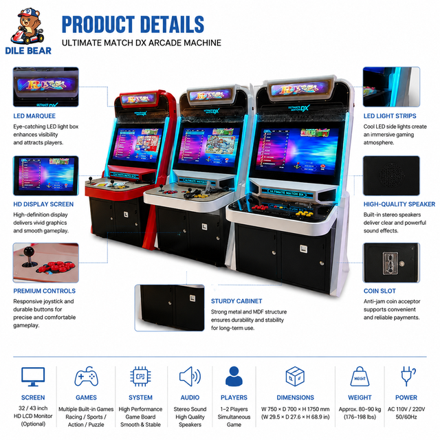 DLX Factory Direct Sale Hot Selling 2 Player Fighting Arcade Machine | Classic Fighting Games HD Screen US Plug Customizable
