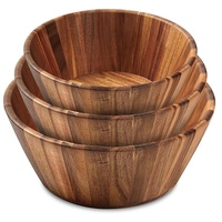 Grand saladier élégant en bois naturel fait à la main ensemble 3 options de conception pour accessoires de salle à manger bols de service durables