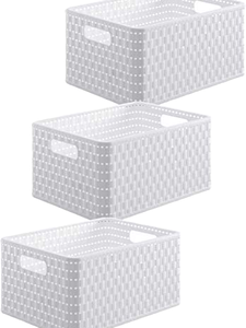 Juego de 3 Cajas de Almacenamiento <span class=keywords><strong>Rotho</strong></span> Country con Asas, 6 Litros, Aspecto de Ratán, Plástico (PP) Libre de BPA, Blanco, 3 x A5/6l (28.0x18.5x12.6cm) - Product Image 2