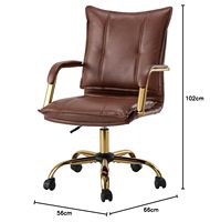 Chaise de bureau confortable et réglable en cuir, pivotante, avec pieds et accoudoirs dorés, idéale pour le télétravail ou le bureau.