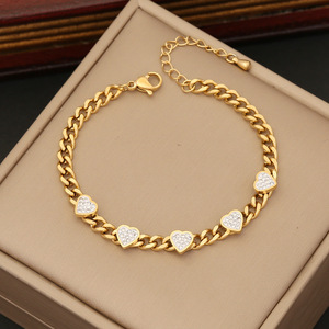 Listo para enviar 2024 nueva moda mujer 3 uds conjunto de joyas de acero inoxidable 18K chapado en oro completo diamante circón corazón collar - Product Image 4