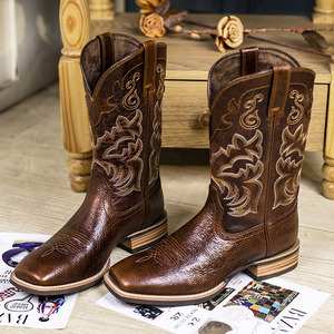 Venta al por mayor de calidad superior botas de vaquero personalizado México botas de vaquero hombre occidental modelo de tacón grueso punta cuadrada botas de vaquero de los hombres - Product Image 1