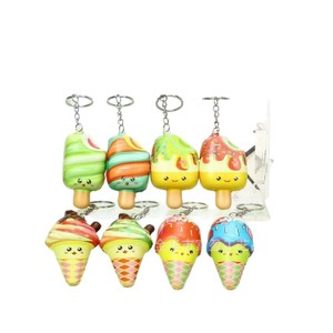 Pu Ice Cream Keychain 3D Cartoon Soft Squishy Toy For Kids And Office Stress Relief Decorative Plush <b>Key</b> <b>Chains</b> - Product Image 5