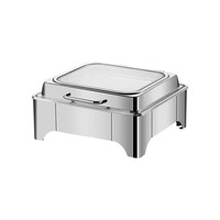 Chauffe-Plat Carré Électrique en Acier Inoxydable avec Couvercle Hydraulique et Fenêtre en Verre pour Buffet et Restauration