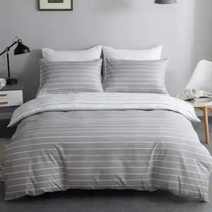 China 100% Microfiber fabric 125gsm bedsheet bedding sets thin stripe microfiber duvet cover sets