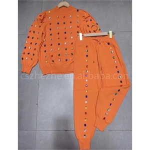 Ensemble de vêtements en tricot diamanté ZHEZHE, vêtements d'automne et d'<span class=keywords><strong>hiver</strong></span> <span class=keywords><strong>2023</strong></span>, haut à manches longues, ensemble pantalon deux pièces, ensemble en tricot luxueux pour femmes - Product Image 5