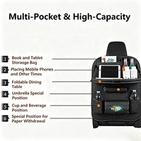 Organisateur de siège arrière de voiture en cuir PU, plateau pliable, support pour tablette, poches pour gobelets, porte-mouchoirs, rangement multifonction pour siège arrière