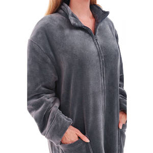 <span class=keywords><strong>Bata</strong></span> de Baño Térmica de Manga Larga para Mujer, con Cierre, de Felpa, Cálida, Holgada, de Sherpa y Franela - Product Image 3