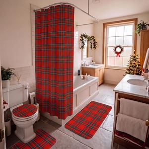 Rideau de Douche en Polyester Imprimé Numérique à Carreaux Rouges de Noël, Rideau de Salle de Bain Imperméable, Impression Personnalisée, Vente en Gros - Product Image 2