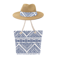 Conjunto de Bolso Tote de Lona y Sombrero Panamá, Nuevo Diseño 2024, Moda Femenina, Primavera Verano, Bolso de Playa Portátil con Cierre