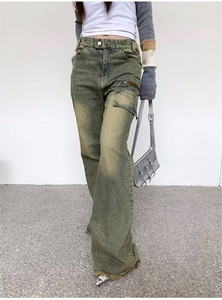 Customized <strong>Yellow</strong> Loose Straight Denim <strong>Women</strong> <strong>Jeans</strong> Plus Size Fashion Overalls High Waist <strong>Jeans</strong> Ladies Long <strong>Jeans</strong> - Product Image 2