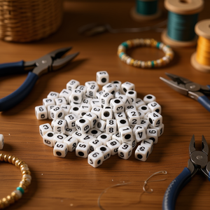 Perline Acriliche Bianche con Numeri Neri 6x6mm per Creazione di Gioielli - Product Image 3