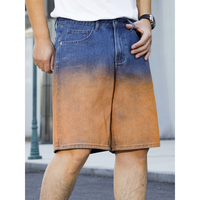 Shorts en jean décontractés pour homme, fabriqués sur mesure, délavés dégradés, finition ombrée bleu à orange, coupe ample décontractée, longueur genou