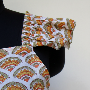 Dernières tendances robe longue en coton imprimé cachemire pour femmes robe longue trapèze jaune safran-robes longues bohème à manches longues ensembles d'articles - Product Image 1