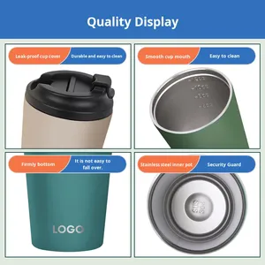 Thermos à café à couvercle rabattable anti-fuite 12 oz en acier inoxydable 304, tasse portable sous vide, cadeau personnalisable, cadeaux d'affaires, vaisselle - Product Image 4