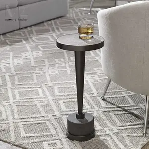 Foshan Modernes Wohnzimmer Schlafzimmer möbel Antik Kupfer Metallplatte Zement Beton Runde Kaffee Bett Beistell tisch