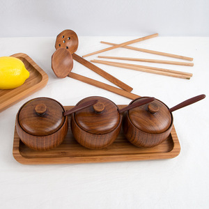 Solid Wood Spice Jars With Lids Set Of 3 <b>Kitchen</b> Condiment Containers For <b>Storage</b> M Size - Product Image 4