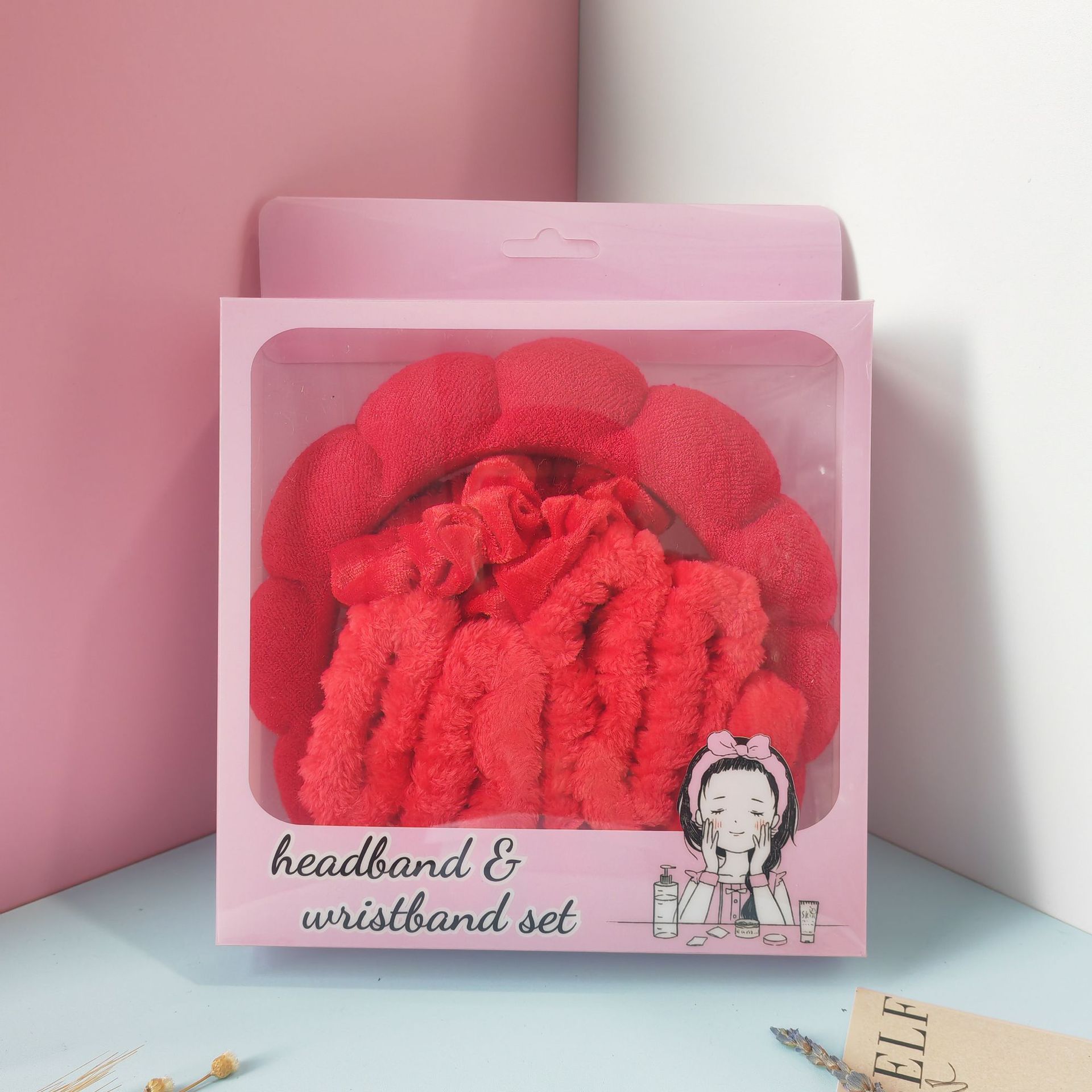 Coffret cadeau d'élastiques à cheveux en velours rouge vif, six pièces
