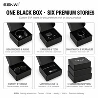 Boîte d'expédition noire mate personnalisée avec logo blanc et insert en mousse EVA velours pour produits électroniques, casques audio, marque premium