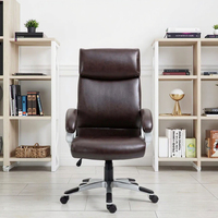 Chaise de bureau Anji moderne, style exécutif, dossier haut, soutien lombaire réglable, pivotante, en PU marron, garantie 3 ans