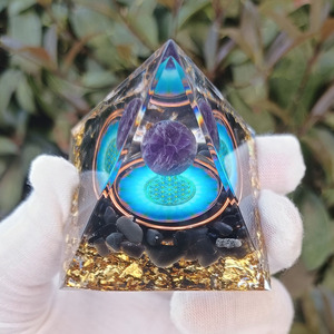 Pirámide de Cristal Kogiya, Artesanía de Resina Epoxi, Flor de la Vida Azul, Decoración para el Hogar, Adorno de Escritorio, Colección, Regalo - Product Image 2