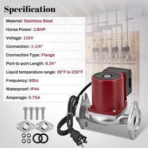 Pompe de circulation d'eau chaude Dewinston Up15-29Su 115V 0.13Hp en acier inoxydable pour systèmes de chauffage solaire hydronique radiant - Product Image 3