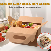 Boîte à lunch en papier kraft écologique avec poignée, grande capacité, personnalisable avec logo imprimé, pour poulet frit à emporter
