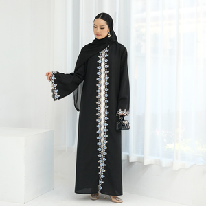 Arabo Long Rob abbigliamento islamico donna musulmana Abaya Black Abaya con fiori floreali ricamo Kimono Abaya Dubai 2024 - Product Image 4