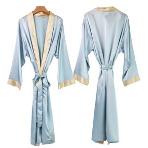 Robe Kimono OEM en Soie Satinée Grande Taille, Manches Longues, Longueur Cheville, Couleur Unie, Col en V, pour SPA, Soirée ou Nuisette - Product Image 2
