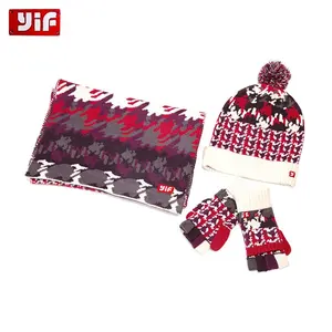 थोक शीतकालीन टच स्क्रीनआउटडोर स्कार्फ मौसम प्रतिरोधी मोटी बुना हुआ स्कार्फ टोपी दस्ताने सेट बुना हुआ सेट टोपी और स्कार्फ