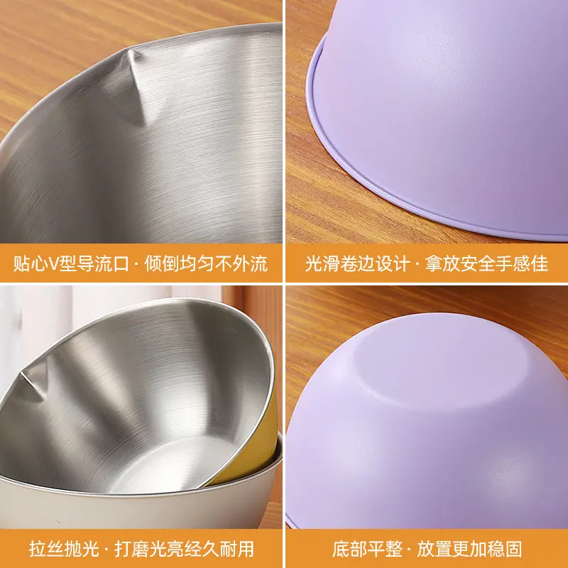 Desain baru Set mangkuk alat makan murah 20/22/24/26/28/30Cm lapisan ganda cetak warna mangkuk baja tahan karat logam tidak pecah