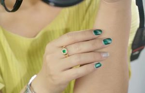 Bague de fiançailles Xinfly en or 18 carats avec émeraude véritable 0,5 ct et diamant naturel 0,15 ct, sertie clos, idéale pour mariages et soirées – Nouveauté irrésistible - Product Image 5
