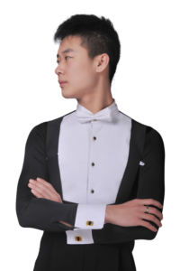 Costume da ballo da sala in bianco e nero, camicia a maniche lunghe con papillon e pantaloni larghi - Product Image 5