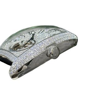 Luxurious Custom Logo Diamond Dial Case Mechanical <b>Watch</b> Hollow Movement <b>Black</b> Leather Strap for <b>Men</b> - Product Image 4