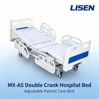Lit médicalisé manuel en acier laminé à froid, réglable, avec barrière de sécurité et roues pivotantes, pour soins à domicile et mobilier hospitalier Lisen