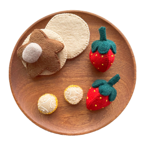 Juego de tortitas de fieltro de lana hecho a mano, juego de tortitas, juego de 8 piezas, juguetes de comida de fieltro de lana para jugar a las casitas, juguete de educación temprana - Product Image 1