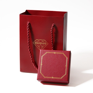 Jewelry Paper Bag <b>Red</b> With Gold Diamond Print Rectangle Shape For Jewelry Packaging <b>Gift</b> <b>Box</b> Set - Product Image 1