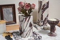 Pot et vase en marbre Calacatta Viola Purple de style Art déco, à bord festonné, pour table console de salon