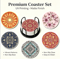 Ensemble de 6 sous-verres en céramique Boho Mandala, sous-verres ronds imprimés UV mats, antidérapants, absorbants, protection de table pour les boissons