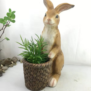 Serie de bosques Decoraciones de Pascua Artesanía de resina de jardín Medio conejo con grano de madera Elegante decoración temática de <span class=keywords><strong>bosque</strong></span> de Pascua - Product Image 2