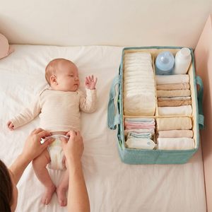 Panier de rangement pour chambre d'enfant en velours côtelé menthe de qualité supérieure avec séparateurs amovibles et poignées, organisateur de couches portable - Product Image 4