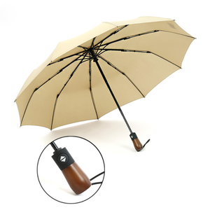 New Arrivals High Quality Automatic Rain <b>Umbrellas</b> 3 Foldable Strong <b>Windproof</b> Travel <b>Umbrella</b> With Wooden Handle - Product Image 4