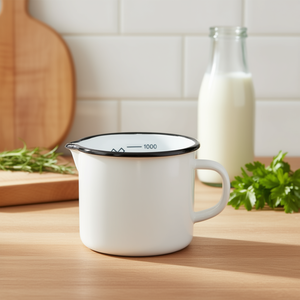 Milk Pot With Scale And Spout 1 L White Enamelled <b>Measuring</b> Cup - Product Image 3