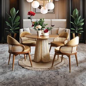 Boho moderno in legno set da pranzo 6 sedie con bracciolo piccolo <span class=keywords><strong>vimini</strong></span> in Rattan di <span class=keywords><strong>bambù</strong></span> per pranzo <span class=keywords><strong>mobili</strong></span> Hotel miglior prezzo - Product Image 1