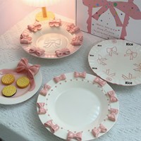 Petite Princesse Rose Doux – Assiette à Dessert et Fruits en Céramique avec Nœud 3D en Relief, Assiettes et Tasses Décoratives, Décoration de Table Esthétique Féminine pour la Maison