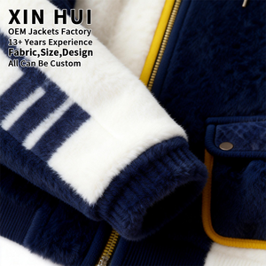 Sudadera con capucha de forro polar Sherpa personalizada para hombre y mujer, larga, de invierno, con bloques de color, diseño de patchwork en contraste, gruesa, cálida, con cremallera, estilo Teddy Streetwear - Product Image 3