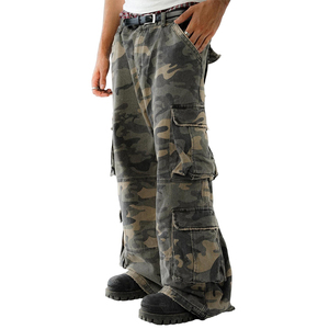 TOPSHOW <span class=keywords><strong>Pantalon</strong></span> Cargo Homme Ample en Toile de Coton Lavée sur Mesure avec Multiples Poches, Style Tactique Camouflage - Product Image 3
