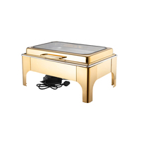 Chauffe-plat rectangulaire électrique commercial en acier inoxydable doré sur pieds hauts pour buffet, équipement de cuisine pour restaurants